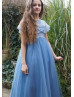 Blue Lace Tulle Beaded Flower Girl Dress